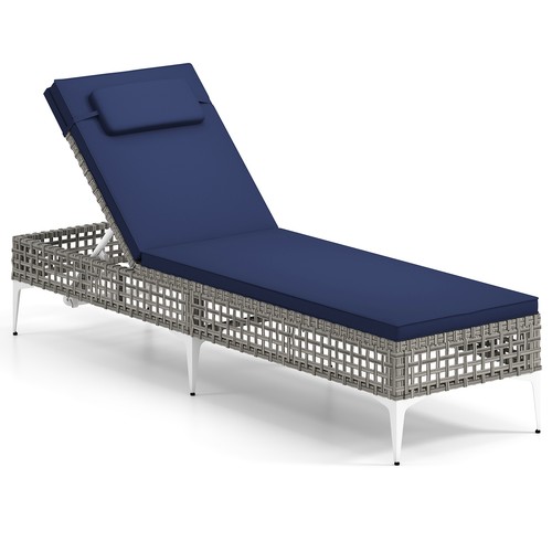 Rattan navy sun lounger - rattan,
