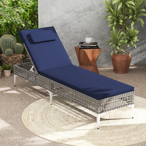 Rattan navy sun lounger - sun,
