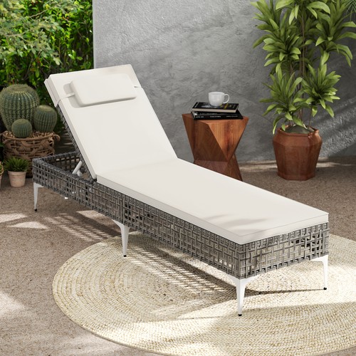 Rattan white sun lounger - sun,