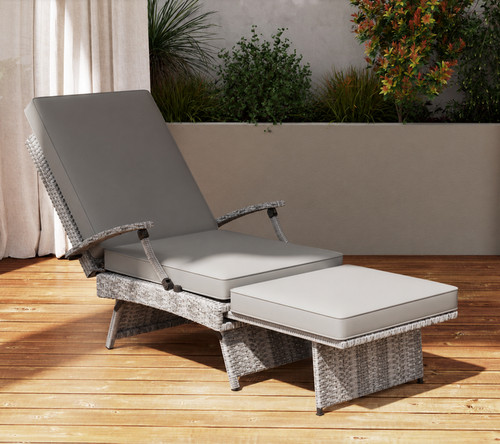 Rattan sun lounger grey patio - rattan,