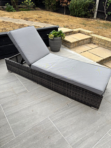 Grey rattan sun bed lounger - bed,