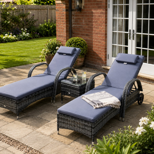 Pieces rattan sun loungers - 3,