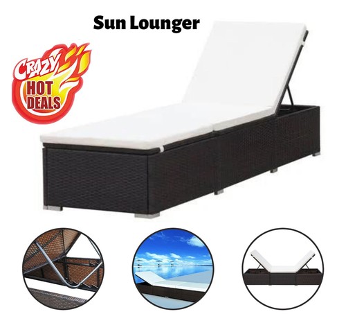 Poly rattan sun lounger with - lounger,