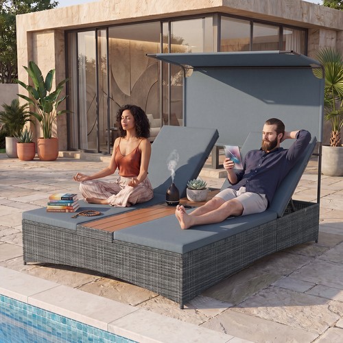 Person rattan sun lounger - 2-person,